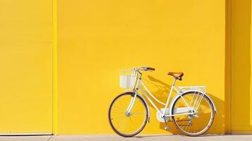 wijnoogst fiets met geel muur achtergrond - wijnoogst filter en zacht focus. generatief ai foto