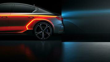 concept auto met neon licht Aan zwart achtergrond. generatief ai foto