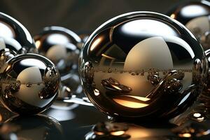 abstract achtergrond met 3d metalen bollen. 3d illustratie van ballen getextureerd. modern Hoes concept. decoratie element voor banier ontwerp. generatief ai foto