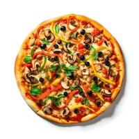 groente pizza met kaas, champignons en tomaten. hoog oplossing. ai generatief foto