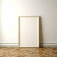 blanco afbeelding kader Aan parket vloer. minimalisme. ai generatief foto