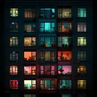 helder kleuren appartement venster lichten Bij nacht. hoge resolutie. ai generatief foto