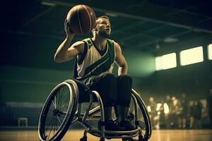 rolstoel basketbal wedstrijd. generatief ai foto