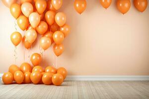 een verbijsterend achtergrond in licht oranje met oranje ballonnen foto