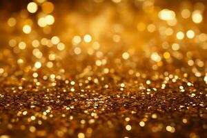 goud schitteren en gouden fonkeling confetti creëren glimmend glinsterende stof deeltjes foto