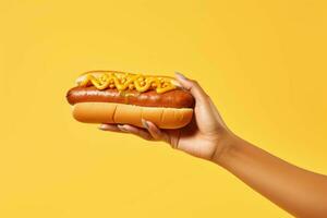 gewoontjes hand- nemen hotdog. genereren ai foto