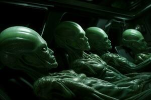 groen buitenaardse wezens ruimteschip slapen. genereren ai foto
