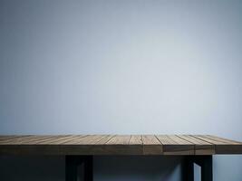 houten tafel en vervagen tropisch wit achtergrond, Product Scherm montage. hoog kwaliteit foto 8k fhd ai gegenereerd