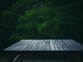 houten tafel en vervagen tropisch wit achtergrond, Product Scherm montage. hoog kwaliteit foto 8k fhd ai gegenereerd