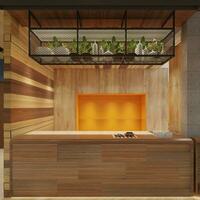 elegant en praktisch modern keuken ontwerpen voor kantoor verfrissing gebieden 3d renderen foto