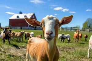 portret geit in de boerderij met licht blootstelling ai generatief foto