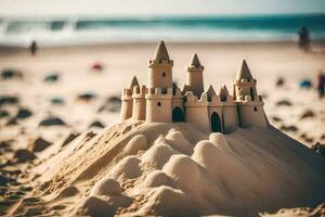 zand kasteel Aan de strand. ai-gegenereerd foto