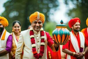 Indisch bruiloft ceremonie in Londen. ai-gegenereerd foto