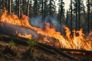 een Woud brand is brandend in de Woud. ai-gegenereerd foto