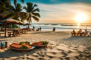 een strand Bij of in de buurt de hotel. ai-gegenereerd foto