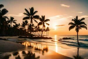 de zon sets Aan de strand in puerto plata, dominicaans republiek. ai-gegenereerd foto