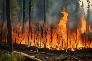 een Woud brand is brandend in de Woud. ai-gegenereerd foto