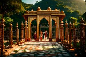 de Koninklijk bruiloft van Rajasthan. ai-gegenereerd foto
