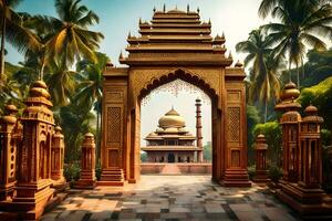 de gouden poort van de Indisch tempel. ai-gegenereerd foto