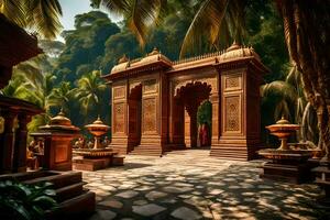 een mooi tempel in de oerwoud. ai-gegenereerd foto