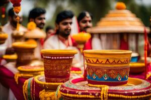 Indisch bruiloft ceremonie in Indië. ai-gegenereerd foto