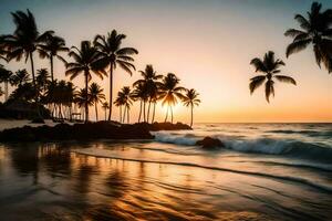 de zon sets Aan de strand in puerto plata, puerto rico. ai-gegenereerd foto