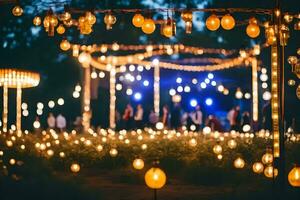 een bruiloft ceremonie met lichten en kaarsen. ai-gegenereerd foto