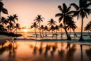 de zon sets Aan de strand in puerto plata, dominicaans republiek. ai-gegenereerd foto