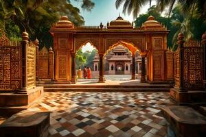 een mooi tempel in Indië met overladen architectuur. ai-gegenereerd foto