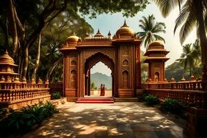 een mooi Ingang naar een tempel in Indië. ai-gegenereerd foto