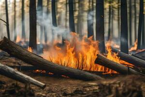 een Woud brand in de midden- van een Woud. ai-gegenereerd foto