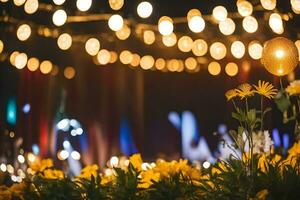 geel bloemen en lichten in de achtergrond. ai-gegenereerd foto