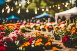 bloemen in potten Bij een bloem markt. ai-gegenereerd foto