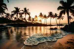 de zonsondergang Aan de strand. ai-gegenereerd foto