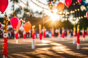 veel kleurrijk ballonnen zijn hangende van de plafond. ai-gegenereerd foto