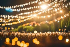 een veld- van gras en lichten Bij nacht. ai-gegenereerd foto