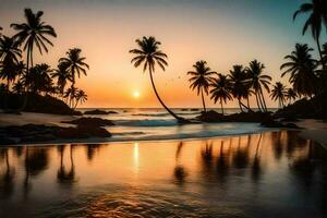 de zon sets Aan de strand in de Caribisch gebied. ai-gegenereerd foto