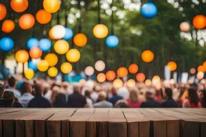 een menigte van mensen Bij een buitenshuis concert. ai-gegenereerd foto