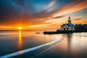 foto behang de lucht, lucht, wolken, zonsopkomst, de zee, de oceaan, de lucht. ai-gegenereerd