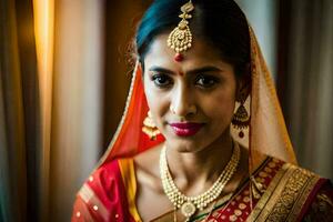een mooi Indisch bruid in traditioneel kleding. ai-gegenereerd foto