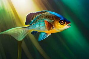 een vis met helder blauw en geel vinnen. ai-gegenereerd foto