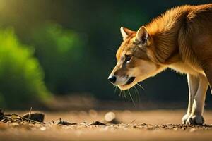 een dingo is wandelen Aan de grond in de zon. ai-gegenereerd foto