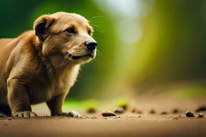 een puppy is staand Aan de aarde weg. ai-gegenereerd foto