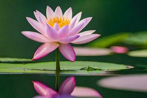 een roze lotus bloem is drijvend in de water. ai-gegenereerd foto