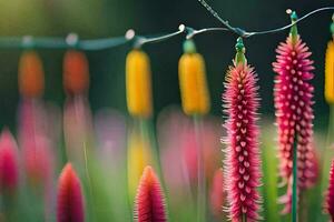 kleurrijk bloemen zijn hangende van een snaar. ai-gegenereerd foto