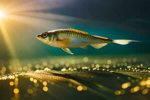 een vis zwemmen in de water met zonlicht schijnt. ai-gegenereerd foto