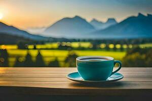 koffie kop Aan de balkon. ai-gegenereerd foto