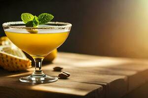 cocktail in een glas met citroen en munt. ai-gegenereerd foto