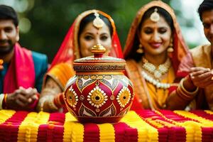 Indisch bruiloft ceremonie in Delhi. ai-gegenereerd foto