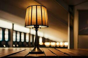 een lamp Aan een tafel in een kamer. ai-gegenereerd foto